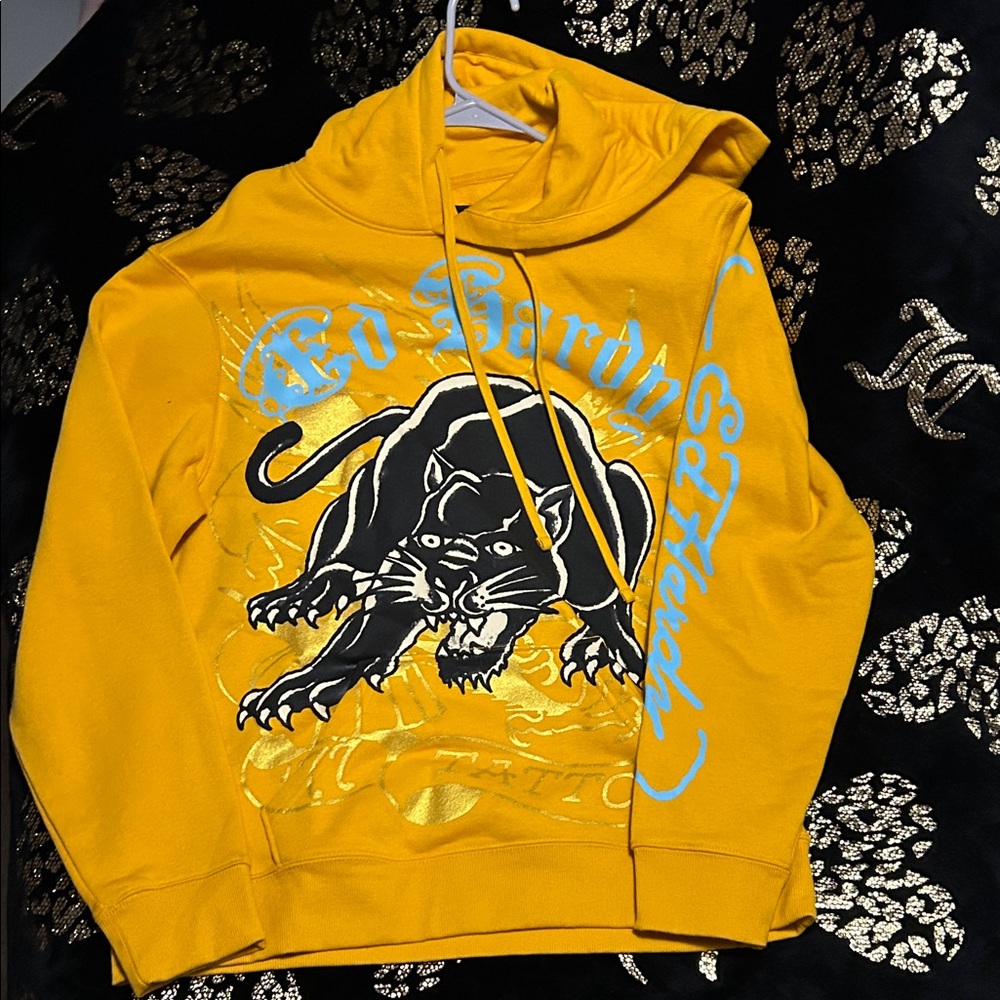 Ed Hardy Yellow Panther Graphic Sweater